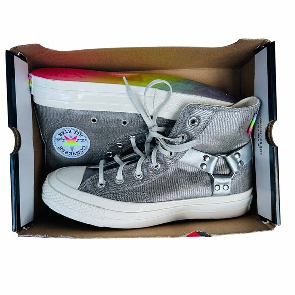 ❤️Converse Chuck 70 Pride Hi Silver Sz 7.5 Men's Shoes Metallic Sneaker A10214C - Picture 7 of 12